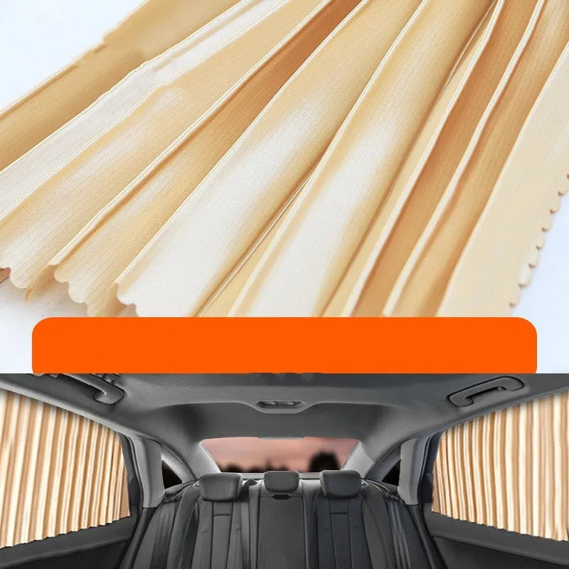 Auto retractable car sunshade curtain in thick opaque cloth with roller shutter mechanism