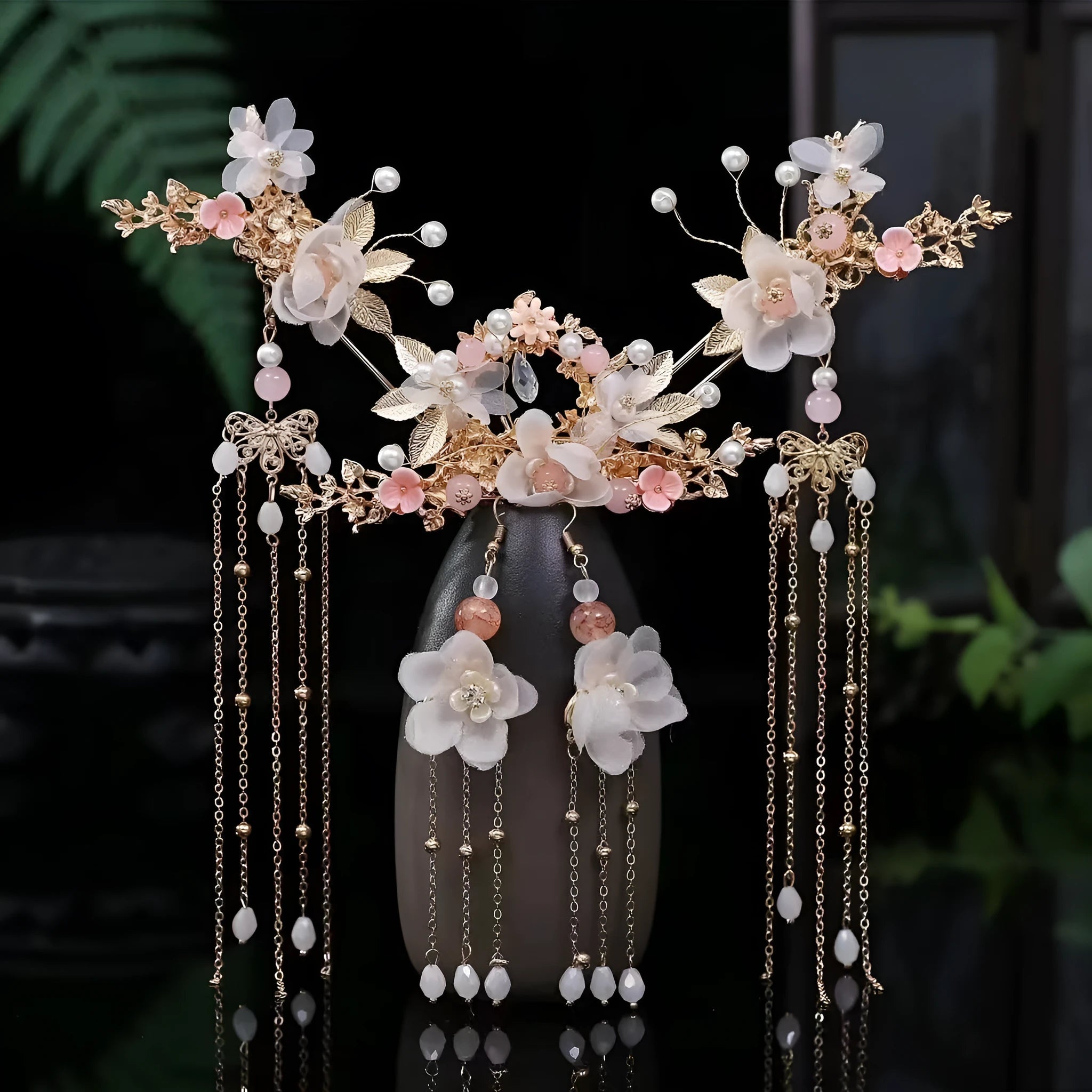 Performance Girl pink acrylic antique eyebrow hairpin set on a natural background