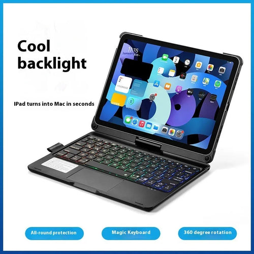 Miaocontrol 360-degree rotating Bluetooth keyboard for iPad tablets in black, rose gold, or silver