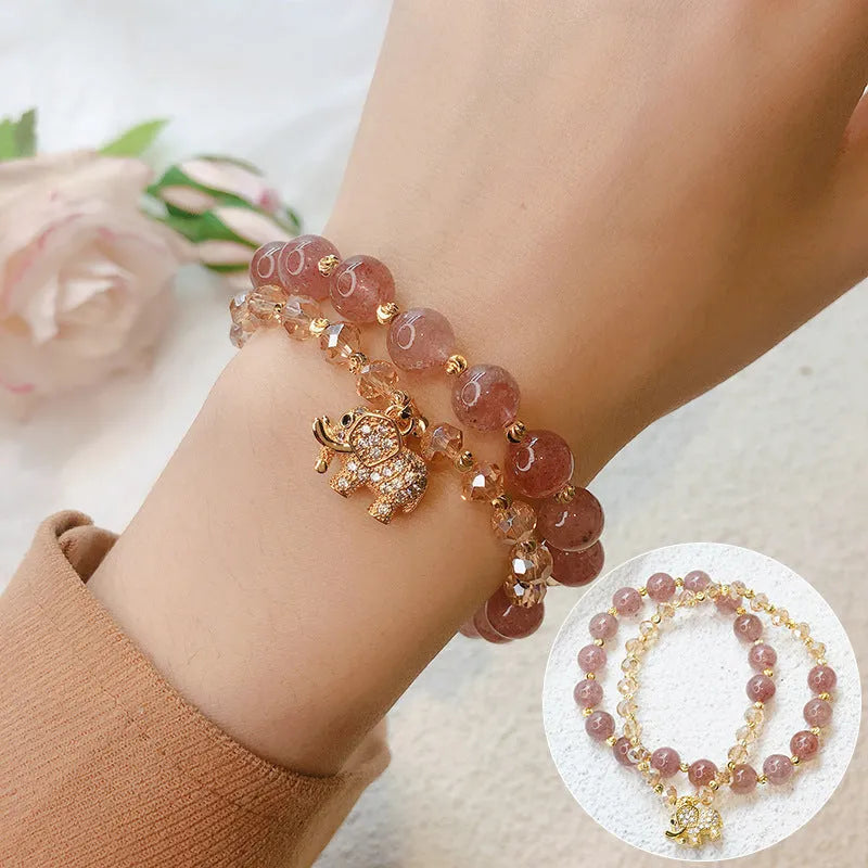 Women's retro bracelet with colour hair crystal and strawberry quartz stones in 521-stone ethnic design