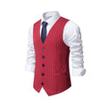 Men's striped polyester suit vest in black, khaki, or red with non-ironing finish