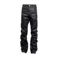 Black denim trousers with zip fly, middle waist, regular length, size M to 2XL