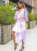 Light purple lace embroidery dress cardigan with cotton lining for beachwear
