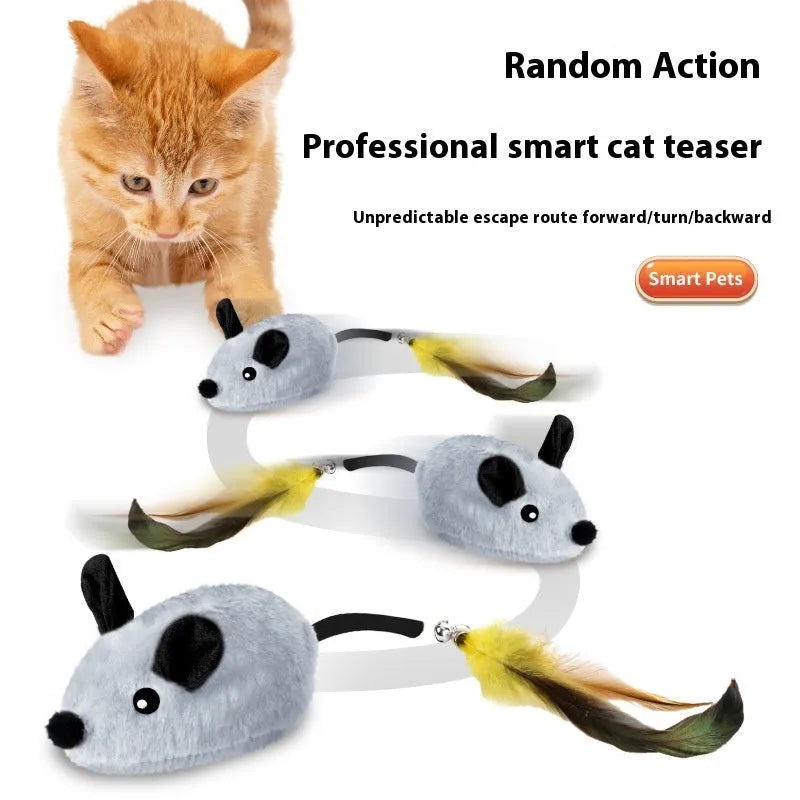 Intelligent charging simulation electric mouse cat teaser toy in grey with double tail decoration