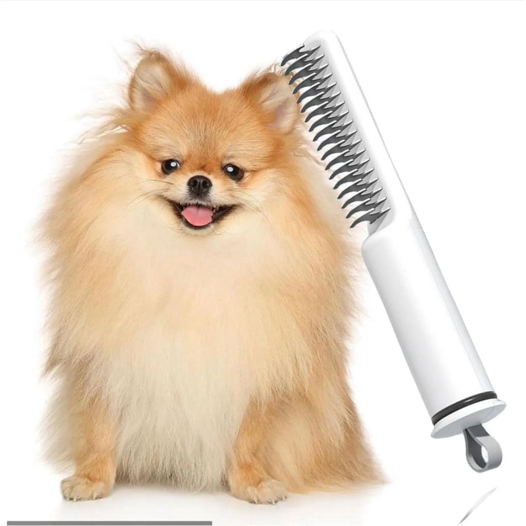 Stainless steel dog dematting comb with ergonomic handle in pink colour