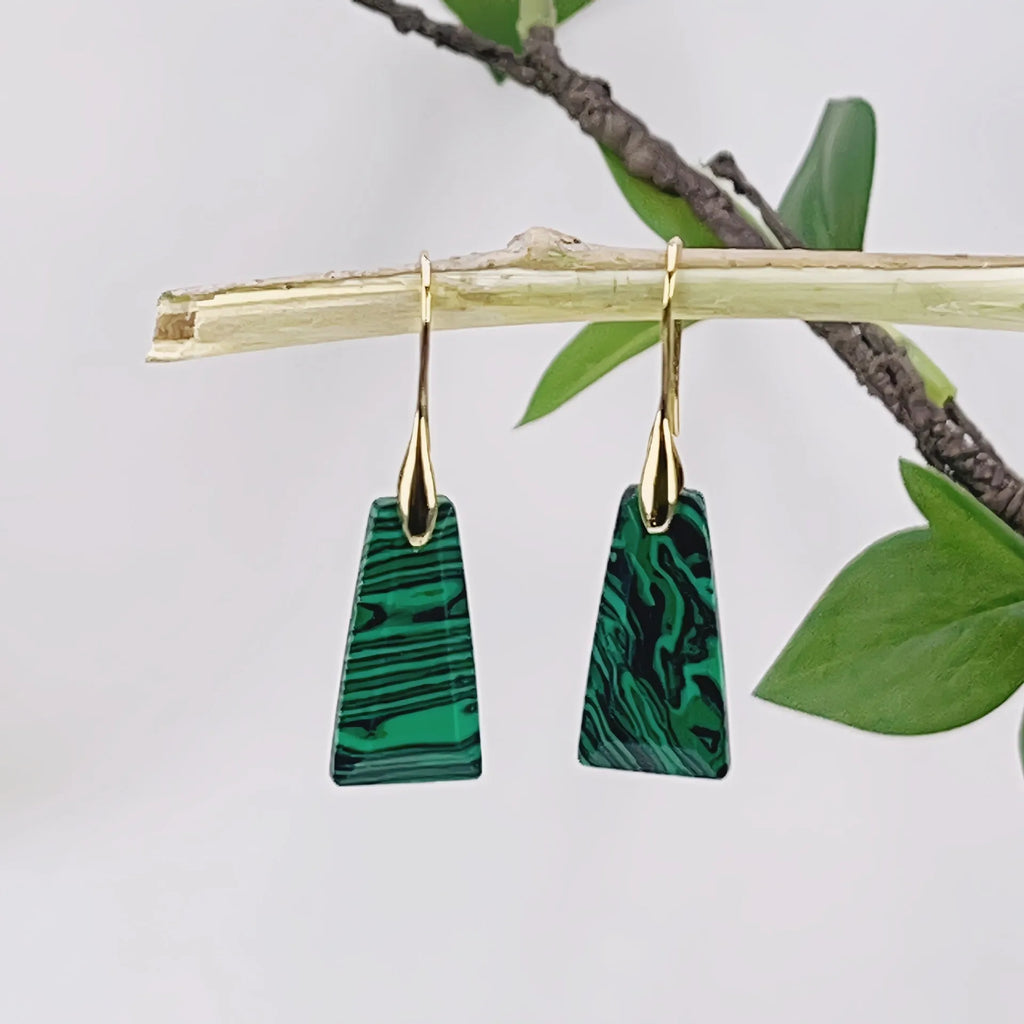 Natural stone lapis lazuli earrings with geometric design and gold hook