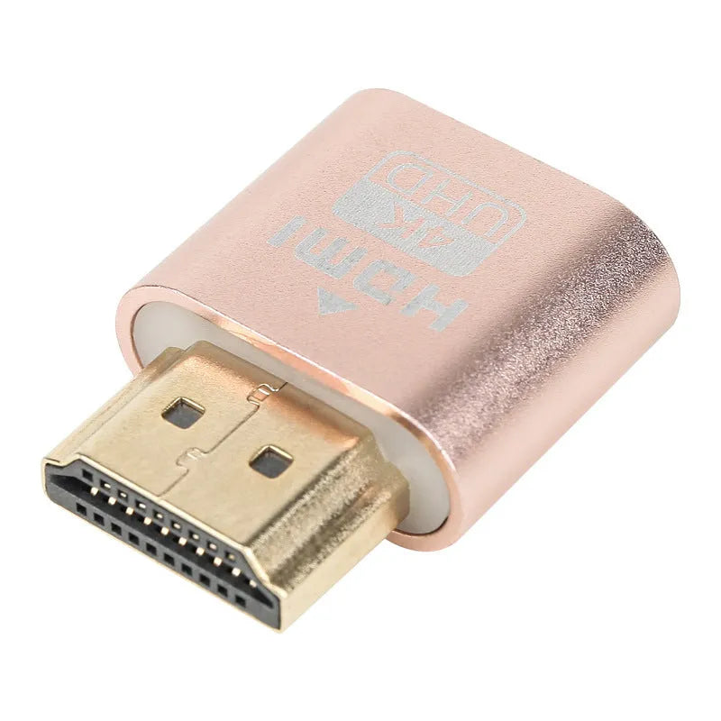 Graphics card virtual display dongle with HDMI or DP connector in black, gold, or silver finish.