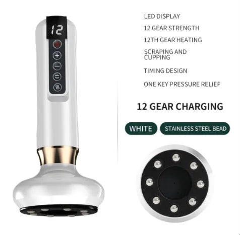 Green electric vacuum cupping massager with suction cup and charging cable