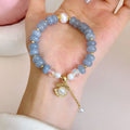 Manual craft natural aquamarine pearl and shell healing bracelet with adjustable design