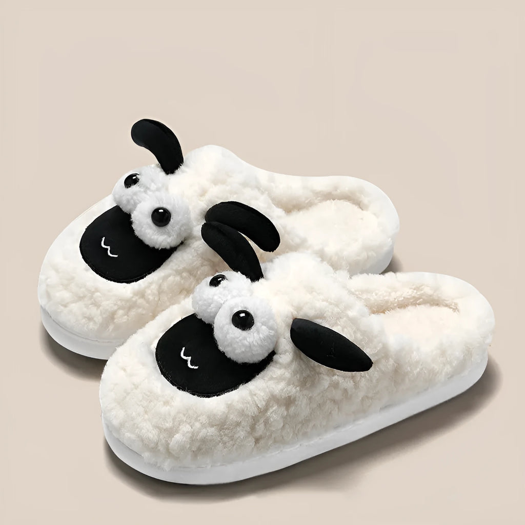 Brown lamb thermal cotton slip-on slippers with suede upper and PVC sole