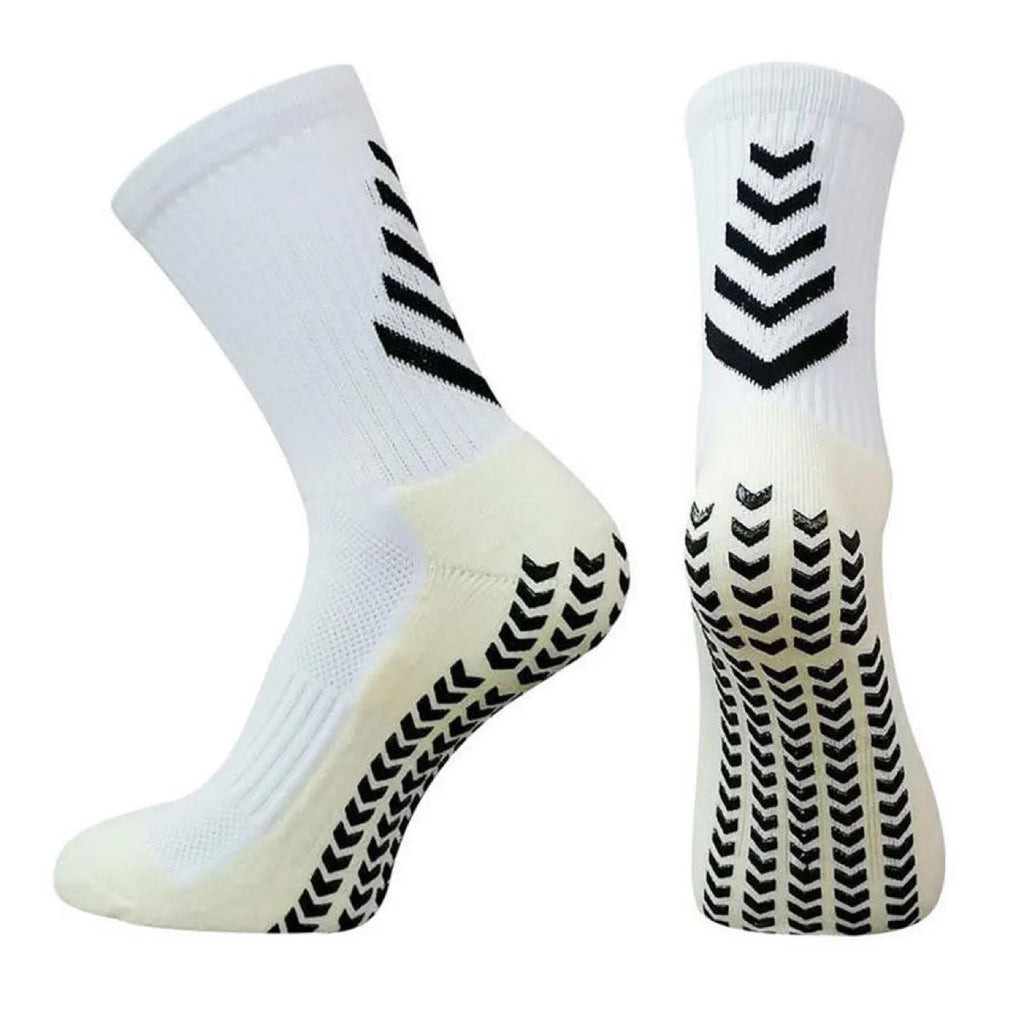 Men's black and green mid-calf athletic socks with a geometric pattern and non-slip silicone grip.