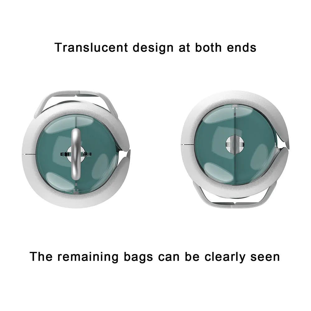 White and translucent grey space capsule dog poop bag dispenser with leash clip and top hook