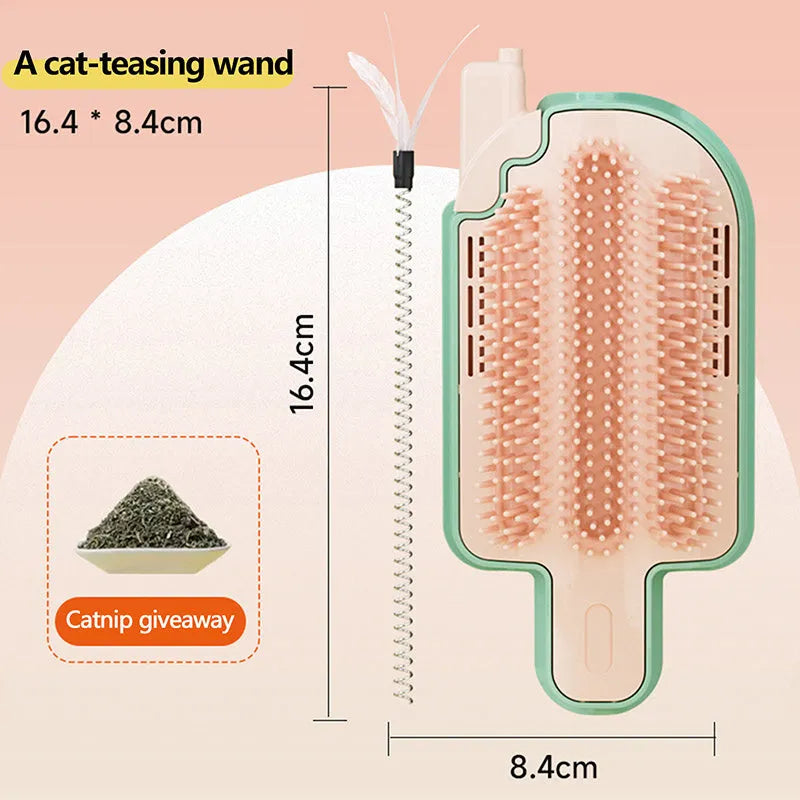 Colourful ice cream cone shaped cat scratching toy with mint ball and feather attachments