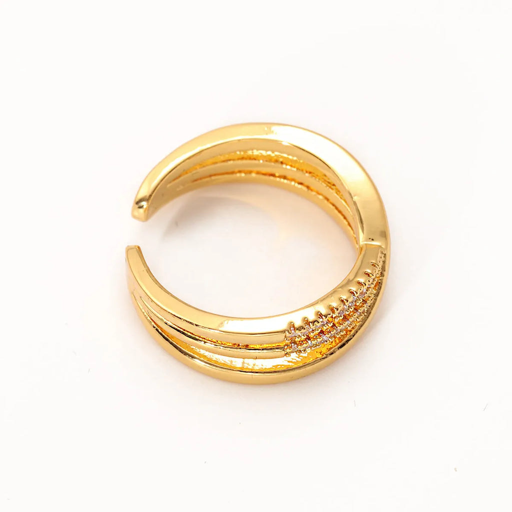 Women's simple geometric line open ring in gold colour with electroplated finish on copper