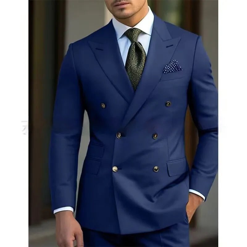 Men's light business style two-piece suit in regular thickness with chemical fibre cotton blend fabric