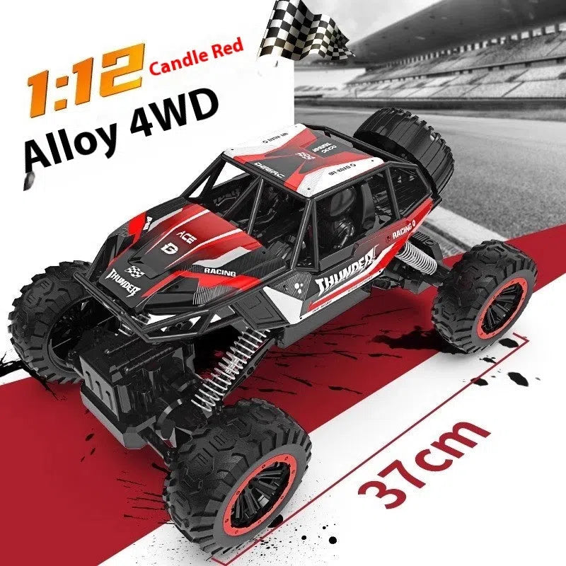 Children's rechargeable four-wheel drive remote control off-road car in fire blue colour with handle controller