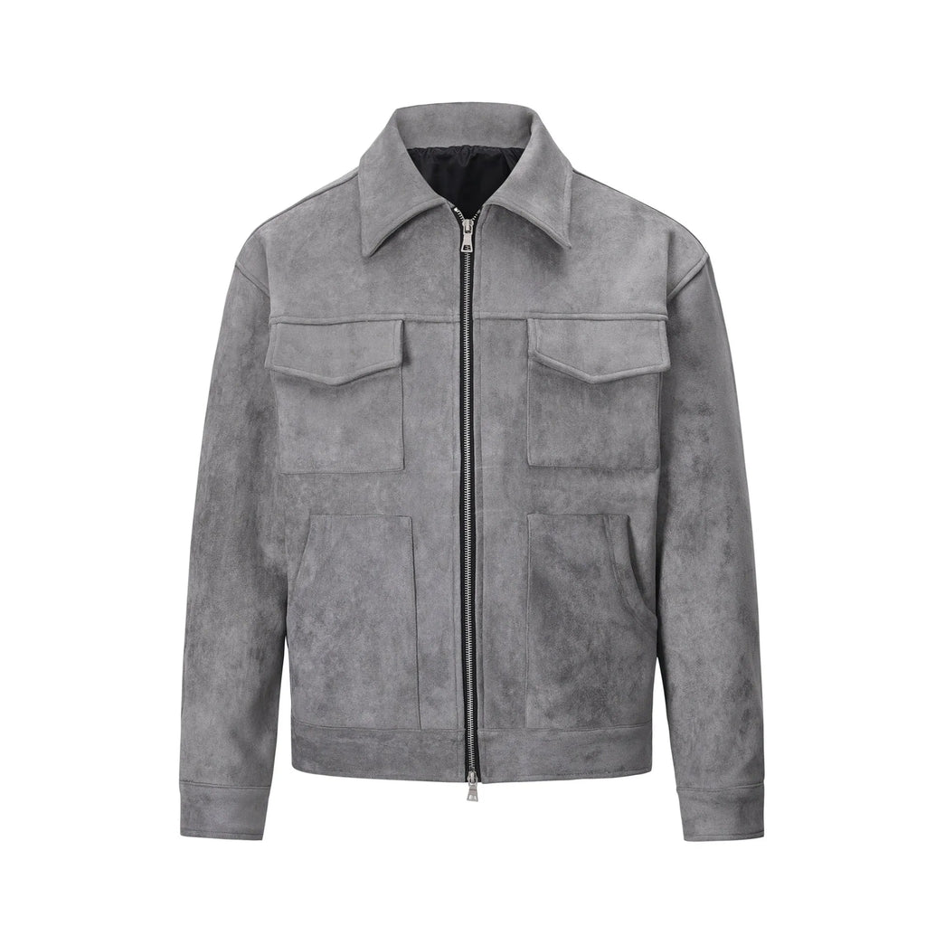 Slim fit men's jacket with a thickened zipper and large pockets in camel colour