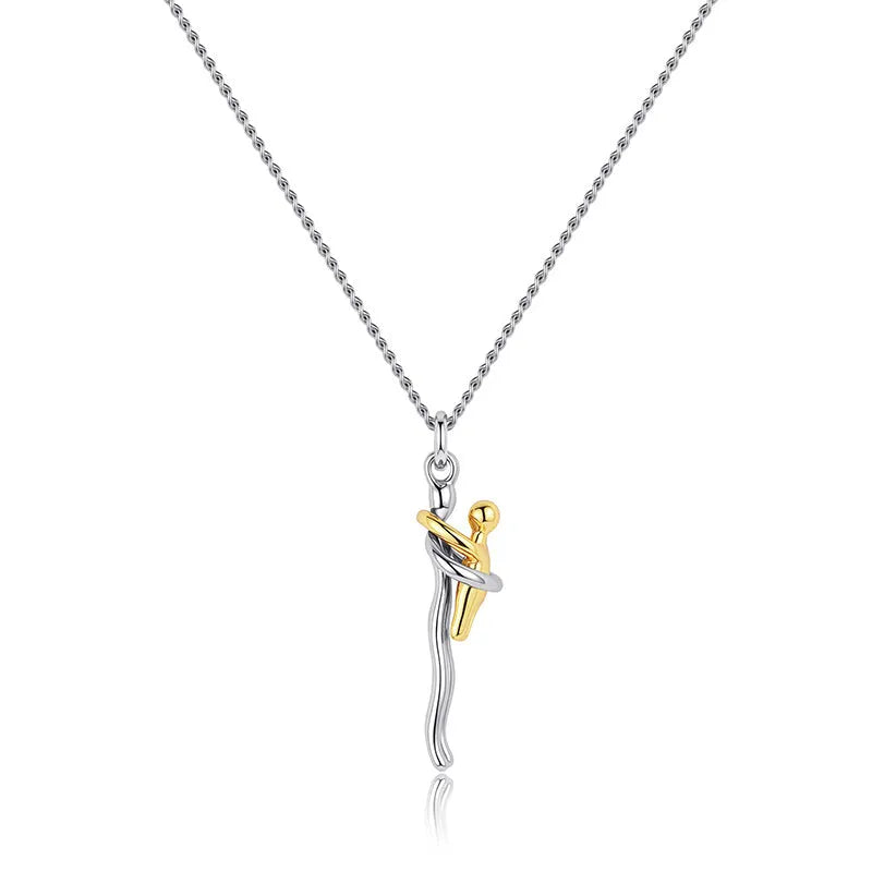 Geometric copper pendant necklace with brass O-link chain in pastoral style, available in gold or silver finish.