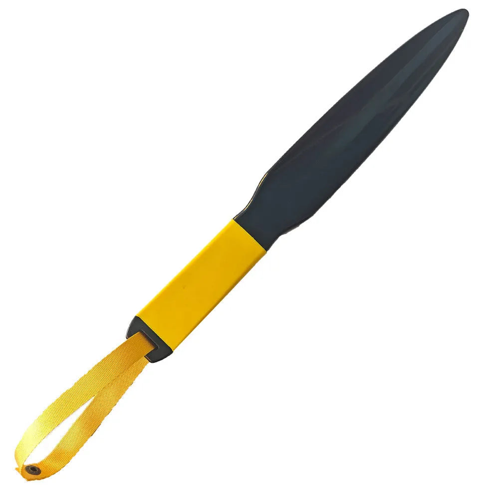 Blue handled nylon dog break stick for training, shown next to a measuring tape indicating 35 cm length.