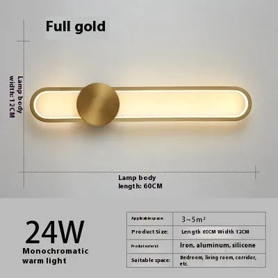 Modern minimalist round wall lamp with iron shade in black or gold finish, 60cm diameter