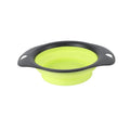 Silicone folding pet bowl shown open as shallow dish and folded flat for storage
