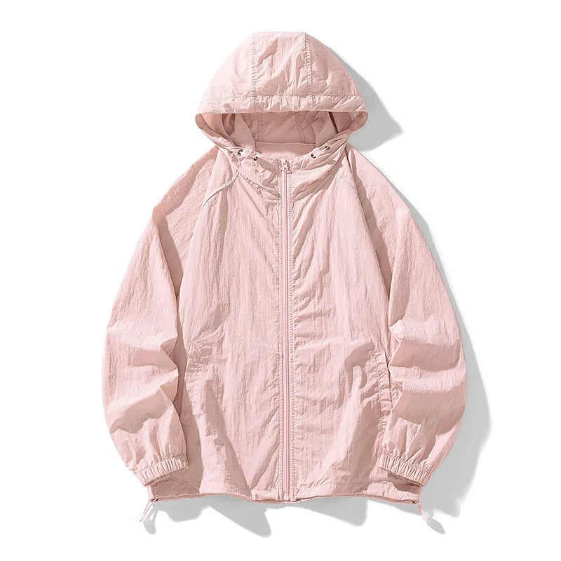 Loose-fit thin nylon blend outdoor sports jacket shown in light grey colour