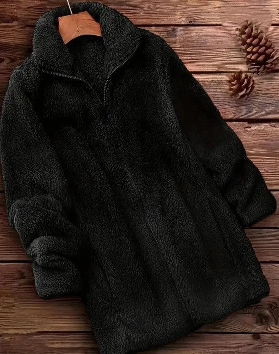 Double-sided velvet fleece coat in black, navy blue or khaki colours with fleece lining