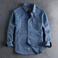 Men's light blue cotton long sleeve shirt with regular fit and cardigan style design