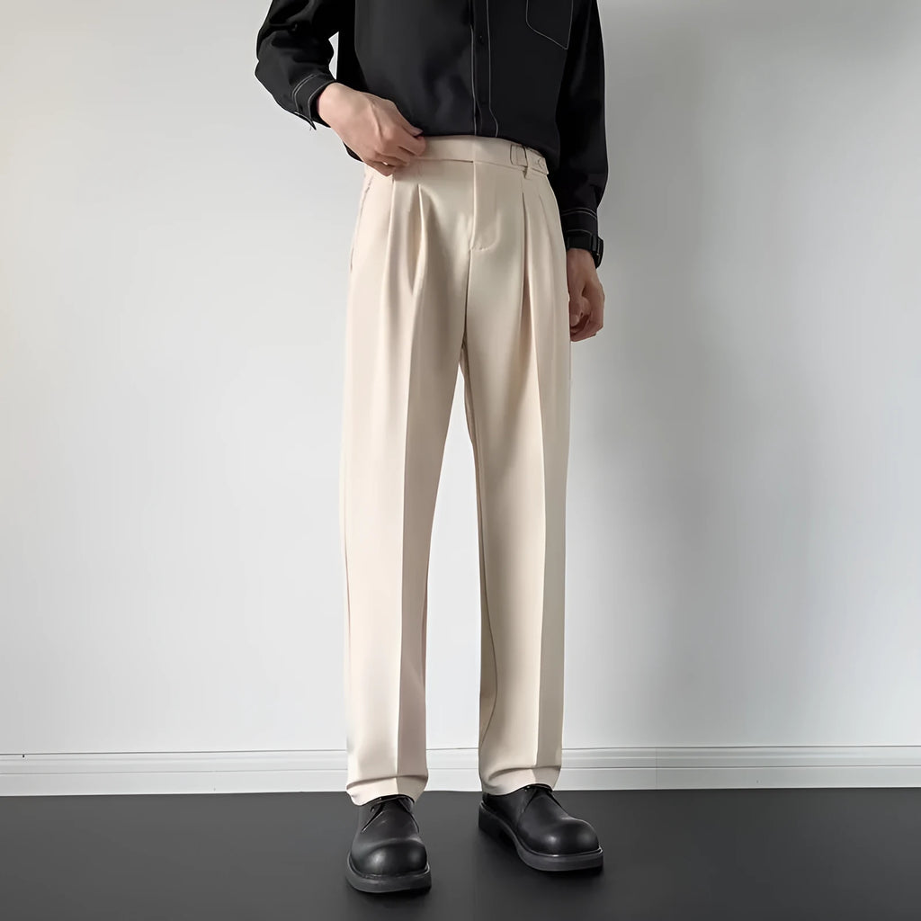 Men's straight-leg suit trousers in apricot and black colours with loose fit