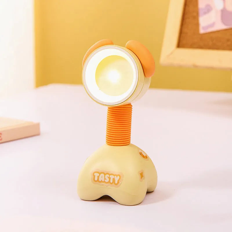 DIY cartoon character small night lamp with adjustable magnetic head in bear design on desk