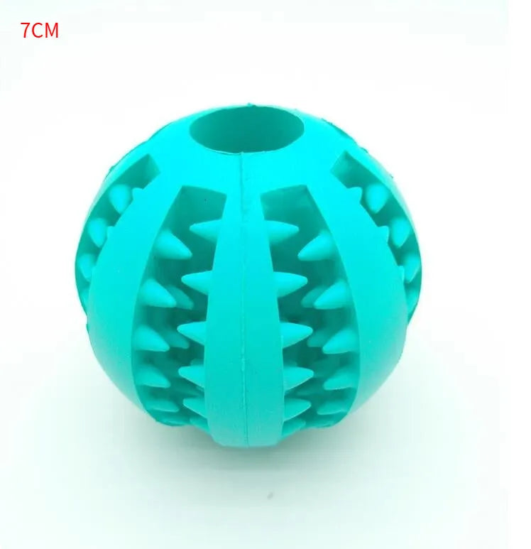 Natural silica gel slow feeder dog toy ball in blue for tooth cleaning and treat dispensing