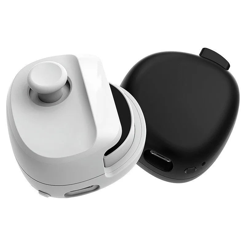 Black and white Mi Mo MB01 USB gaming stick controller on a grey surface, showing its 8.8cm square design.