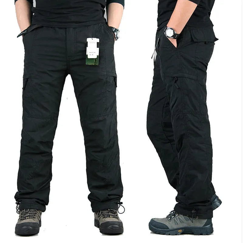 Men's thick velvet cotton overalls with wool lining in stone wash finish, straight leg loose fit