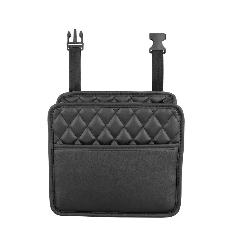 25cm square car hanging storage bag in leather-style material with hanging strap