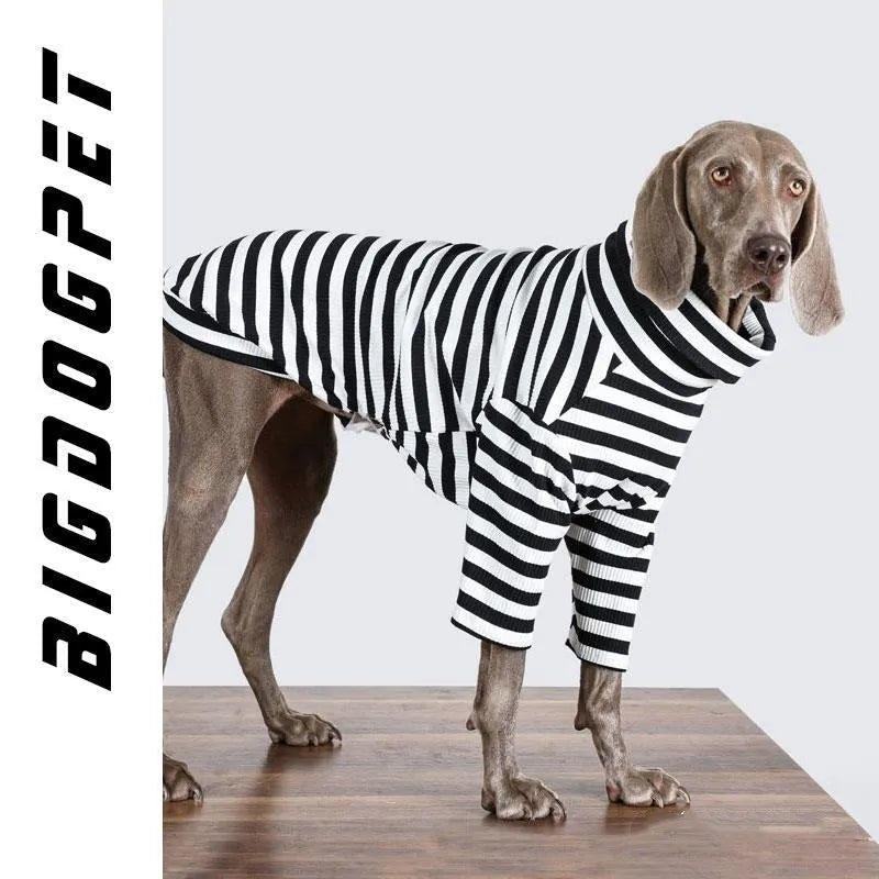 Black and white thin polyester inner layer dog clothing for large breeds showing size range M to XXXL