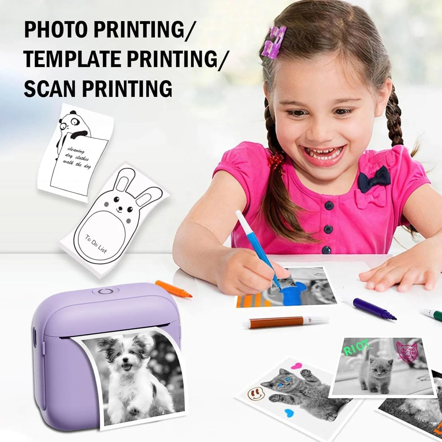 HD Bluetooth portable thermal printer in Beige with compact 85x35x80mm dimensions