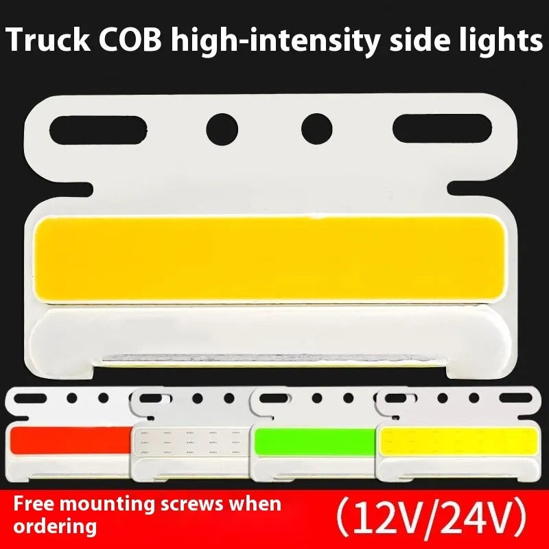 Aluminium alloy COB LED truck side light projecting bright white light onto ground next to tyre.
