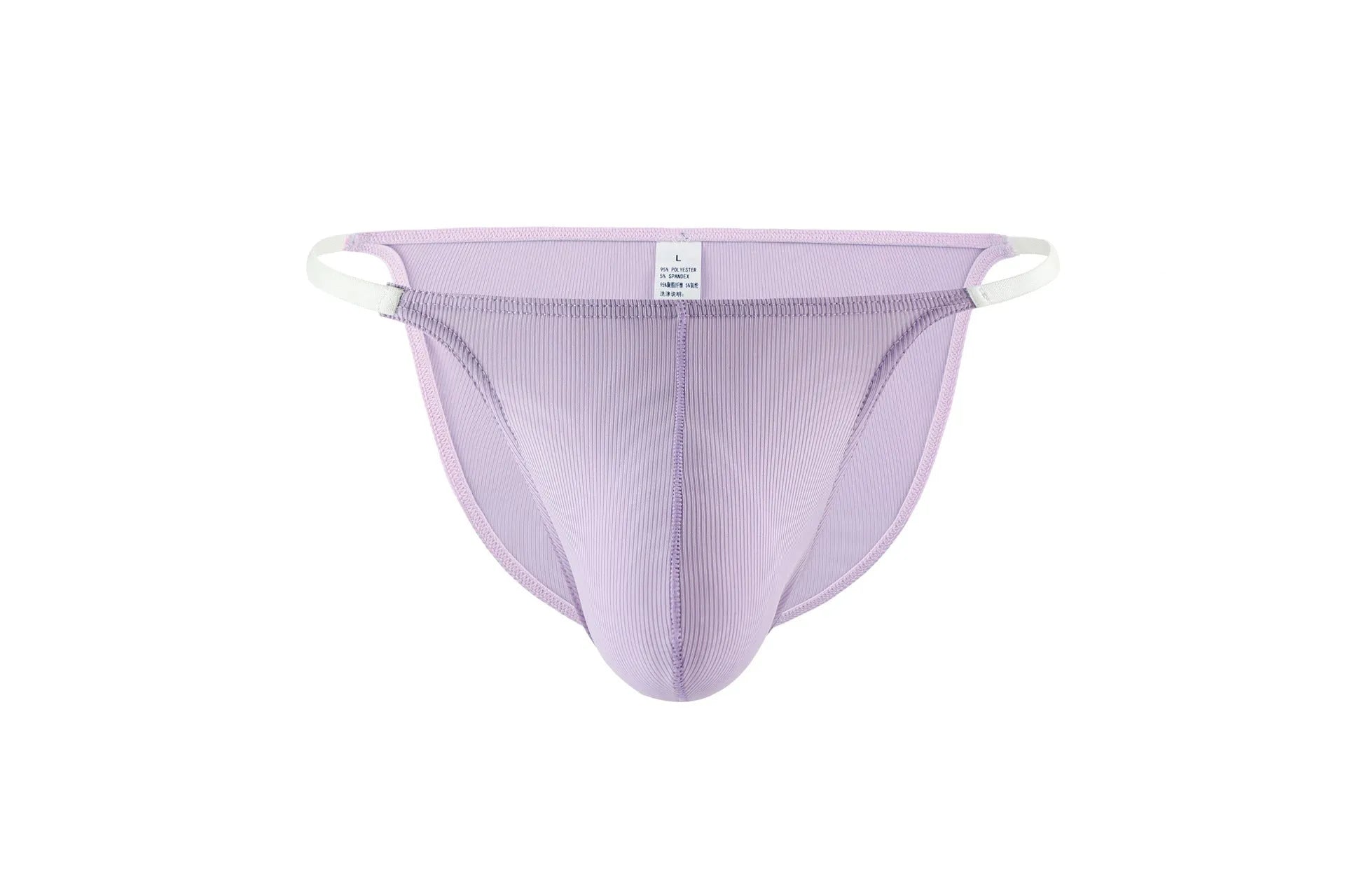 Men's high fork ice silk thread low waist briefs in solid colour polyester fabric