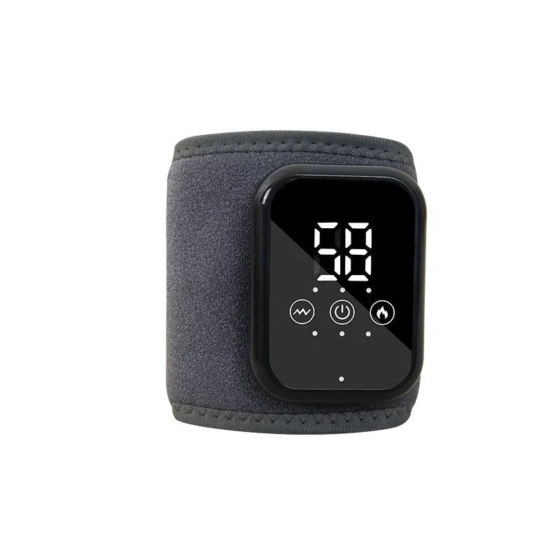 Black electric heated ankle sleeve showing adjustable design for joint support