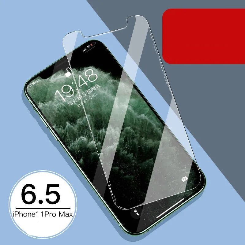 Tempered glass screen and rear protector for Apple iPhone models.