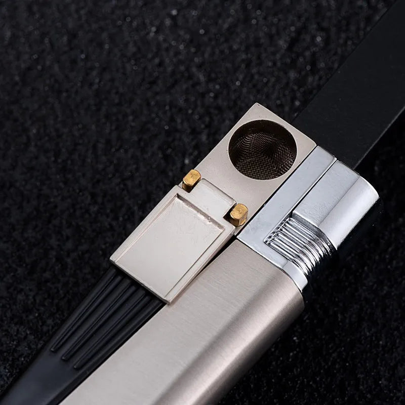Foldable metal pipe lighter showing stash compartment and lighter mechanism in zinc alloy construction