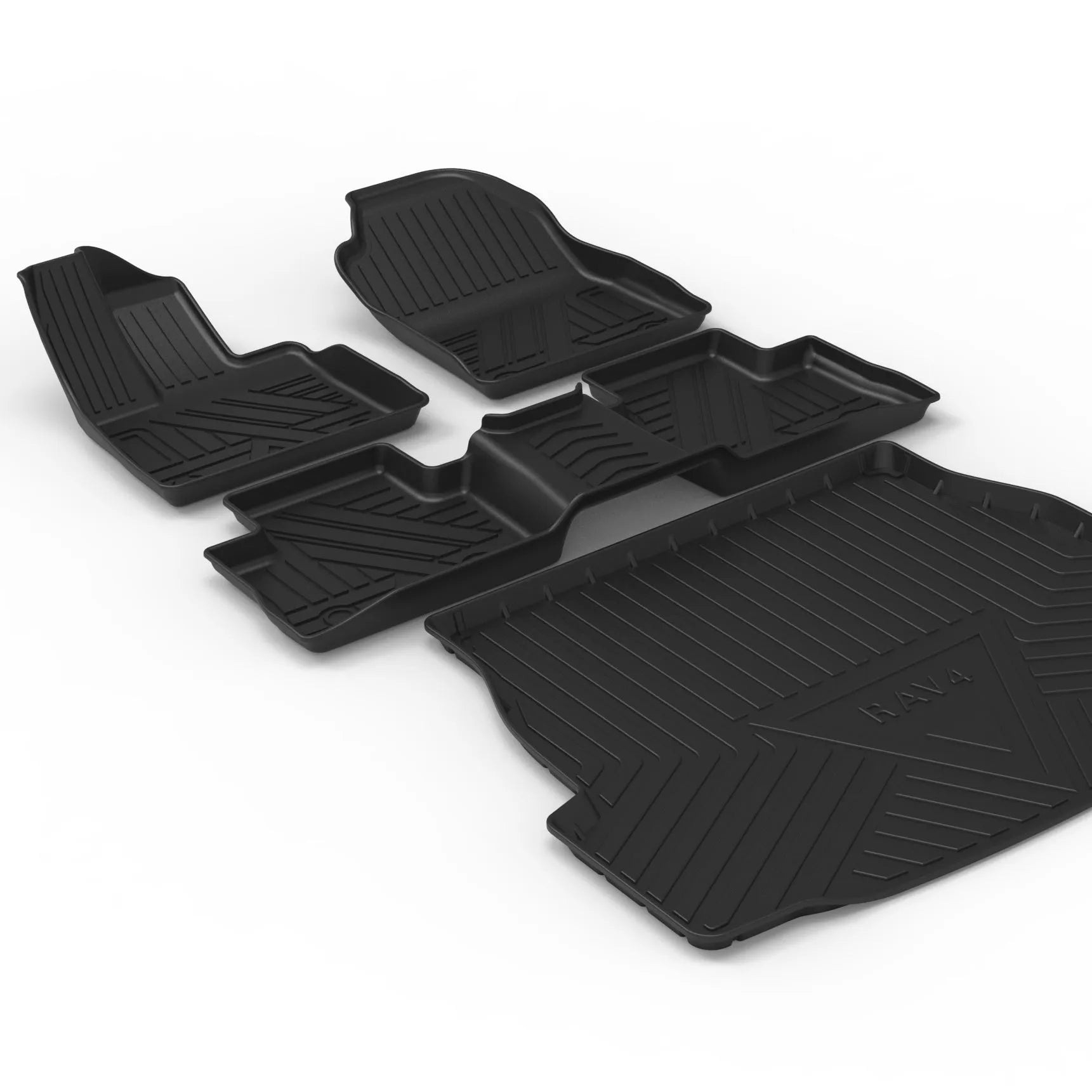 Black TPE car boot liner mat with a carbon fibre pattern texture, laid flat.