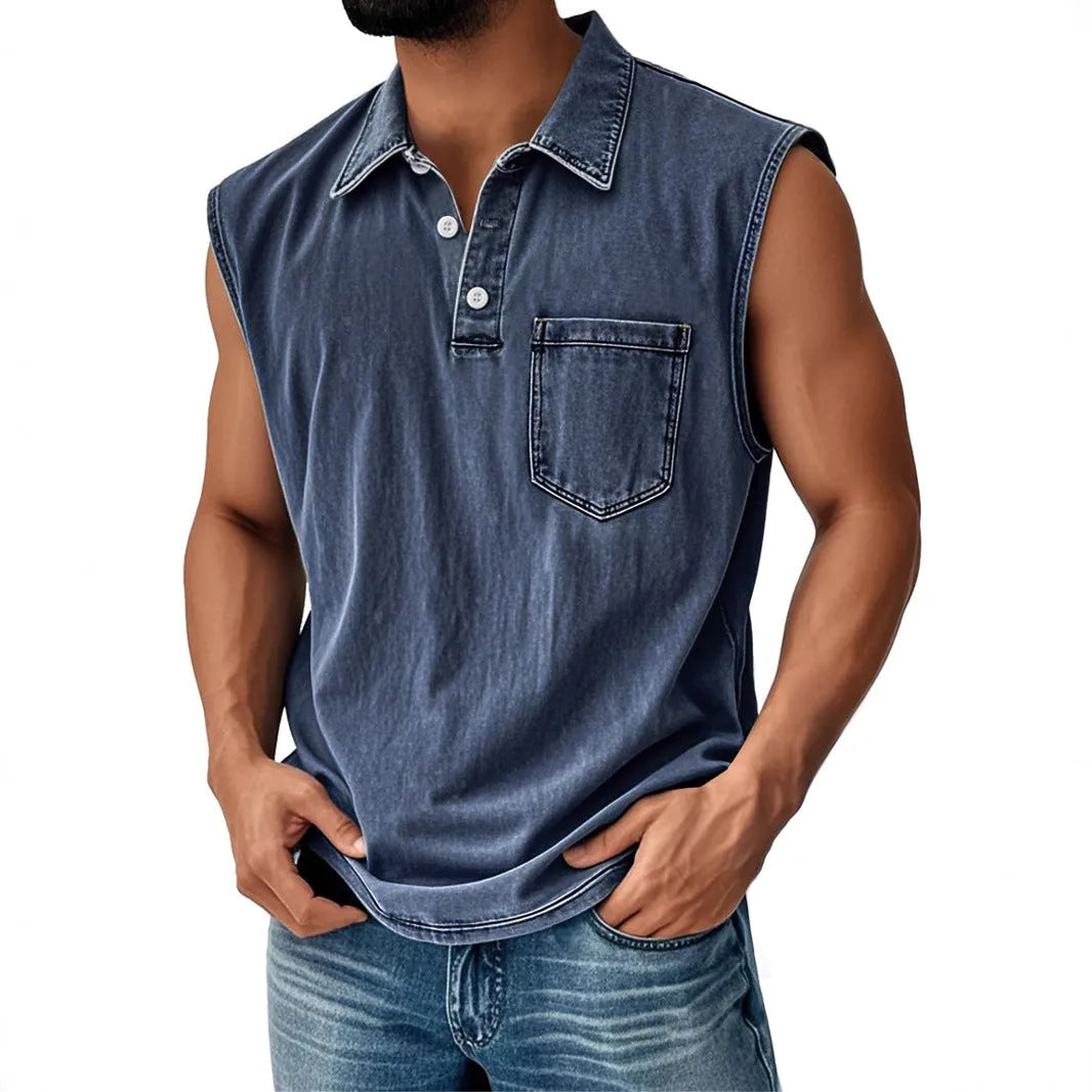 Men's loose fit polo shirt with 3D digital print design on short sleeves and button front.
