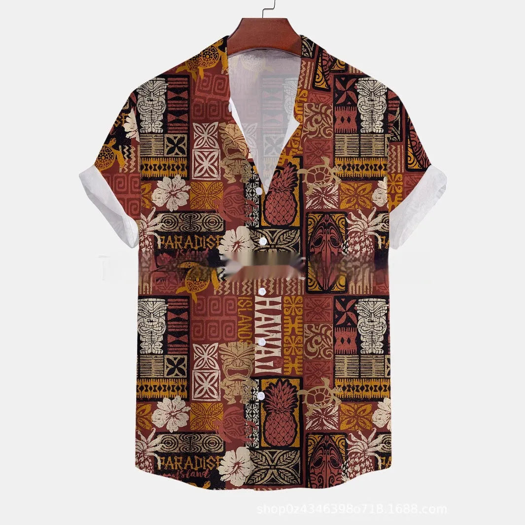 Men's casual short-sleeved printed shirt with floral pattern in loose cardigan style