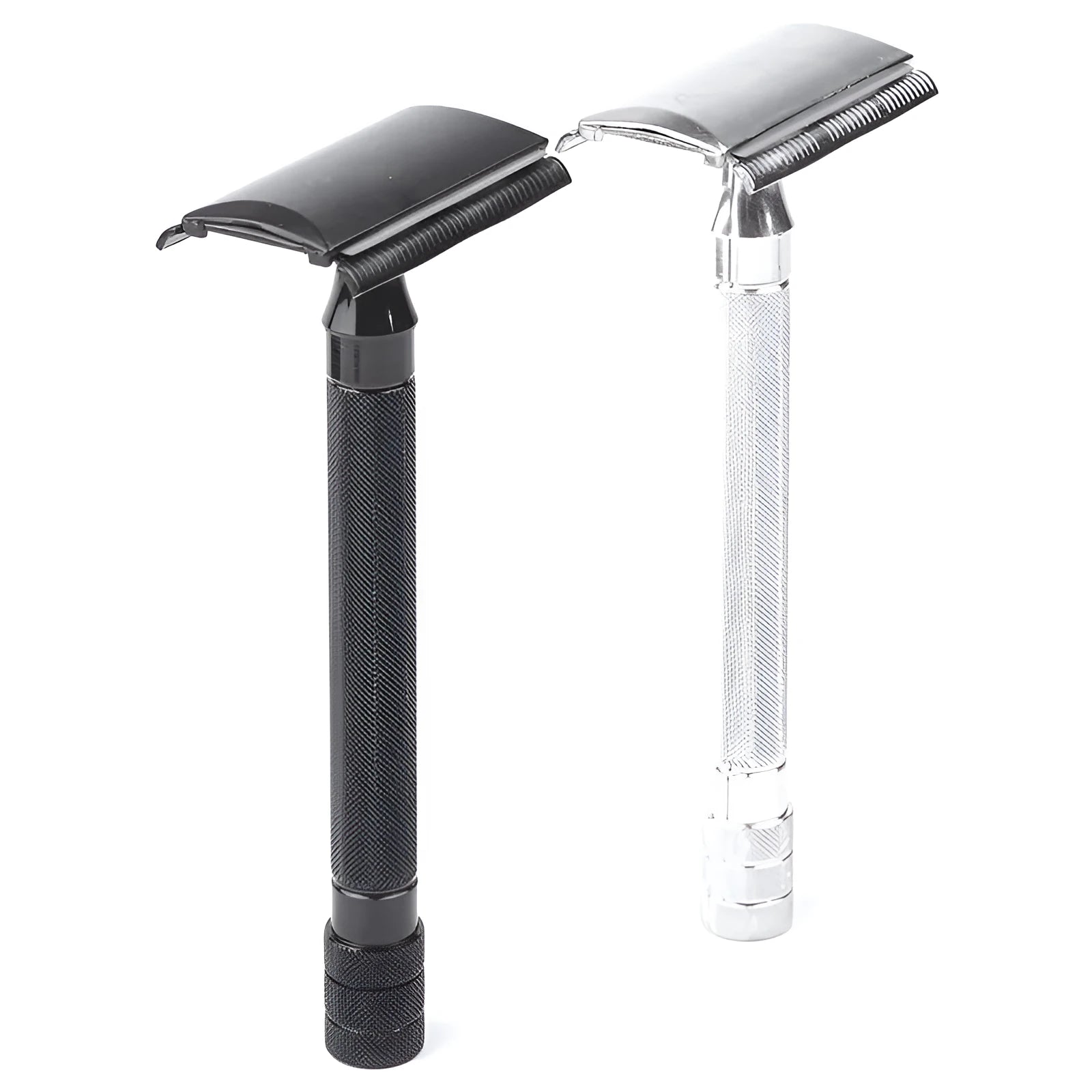 Manual beard shaving tool with metal scraper and brush for traditional wet shaving