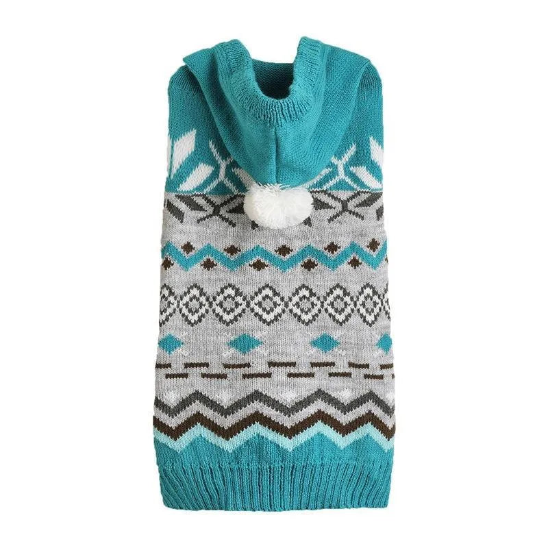 Pet sweater with diamond pattern in acrylic material available in blue, green, and pink colours