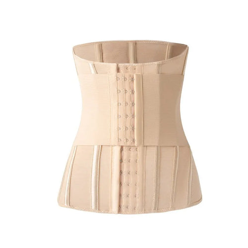 Nylon belly band waist trainer for tummy control and postpartum support, shown in black.