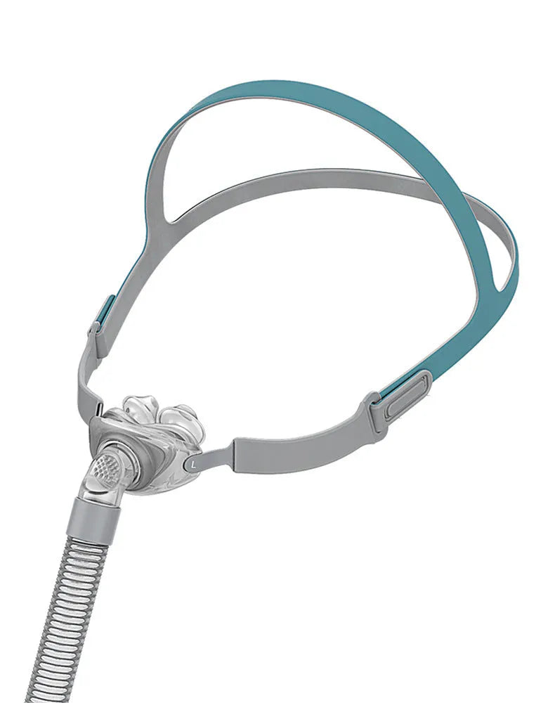 Ventilator nasal pillow and mask set with silicone components and adjustable headband