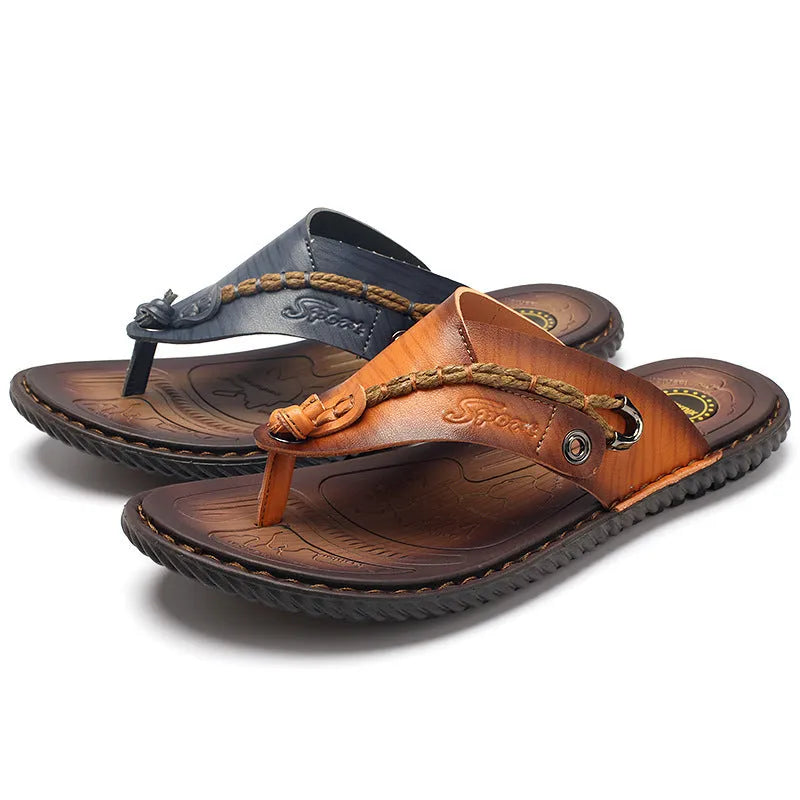 Men's dark blue herringbone textured outdoor slippers with a rubber sole, shown in a plus-size fit.