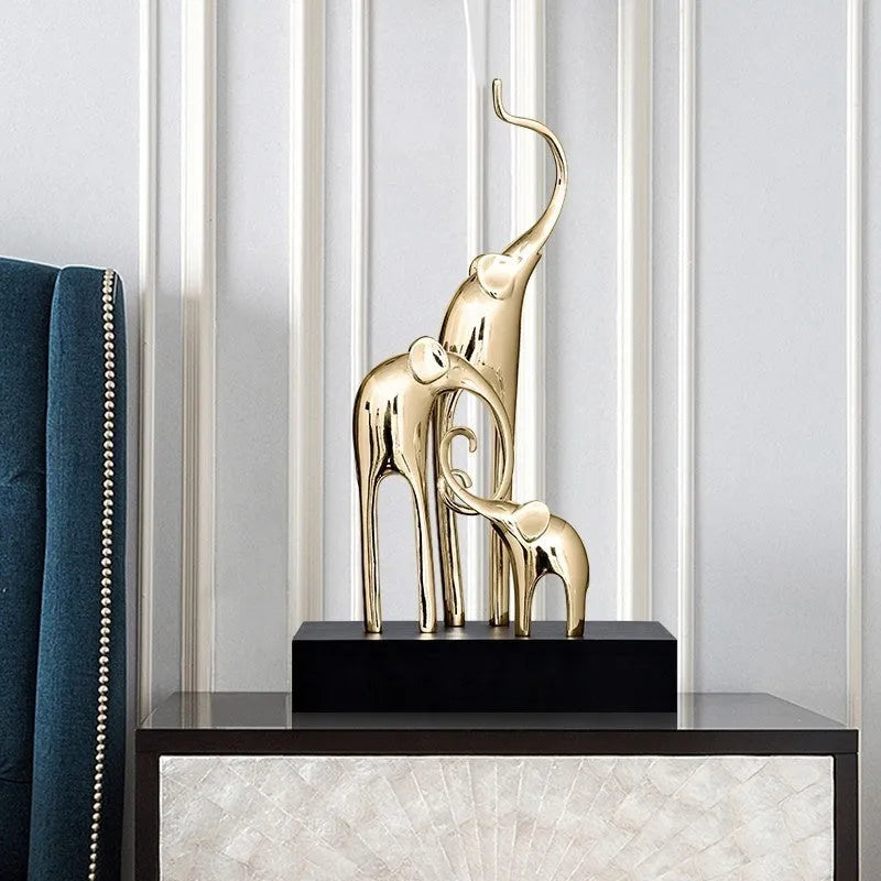 European style decorative elephant ornament in resin, available in bright gold, rose gold, silver, or retro colour.
